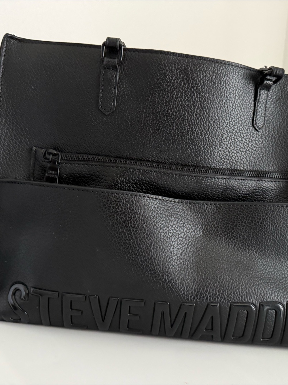 Steve Madden Black Embossed Logo Tote Laptop Bag